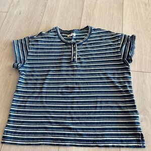 Madewell Navy and White Striped Henley Tee